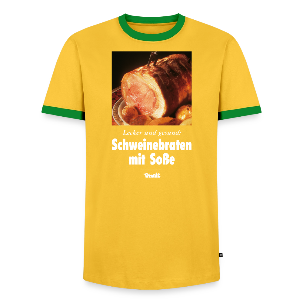 Männer Kontrast-T-Shirt - Schweinebraten mit Soße - Gelb/Grün 