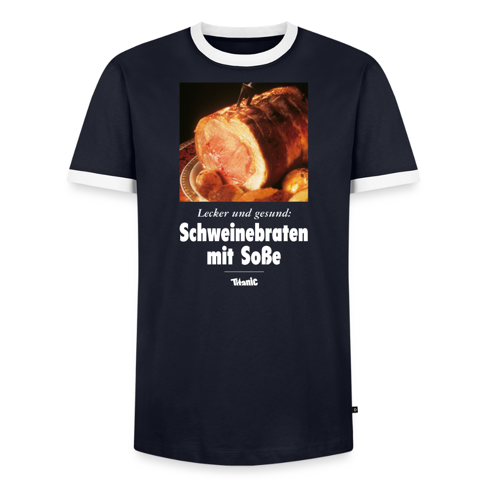 Männer Kontrast-T-Shirt - Schweinebraten mit Soße - Navy/Weiß 