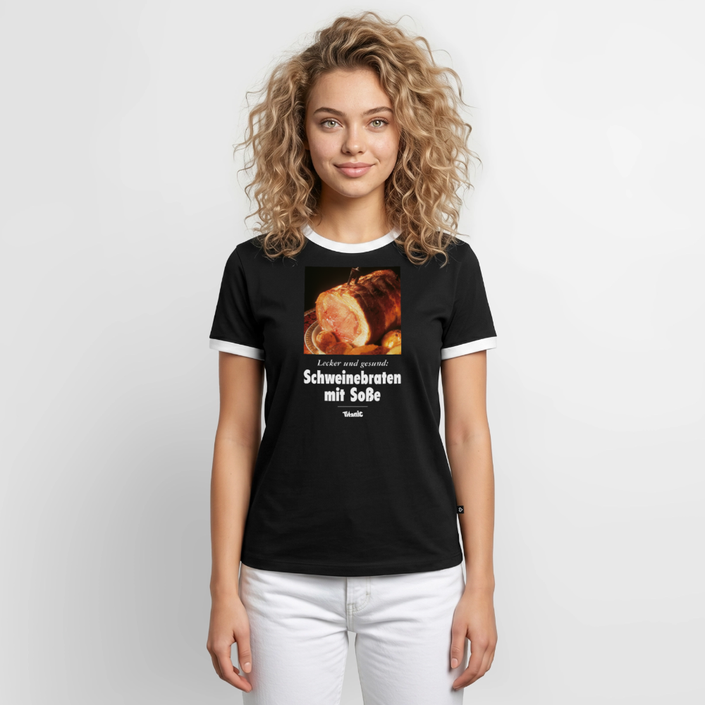 Männer Kontrast-T-Shirt - Schweinebraten mit Soße - Schwarz/Weiß