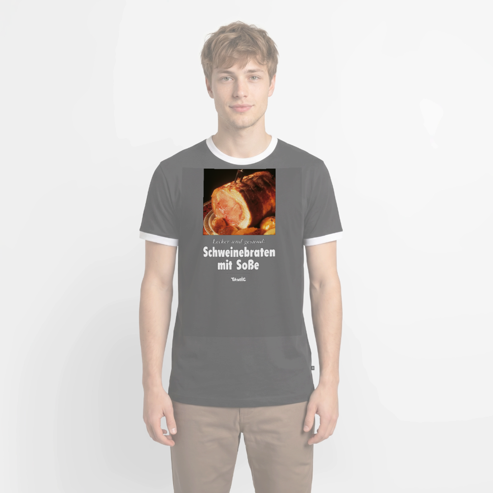 Männer Kontrast-T-Shirt - Schweinebraten mit Soße - Schwarz/Weiß