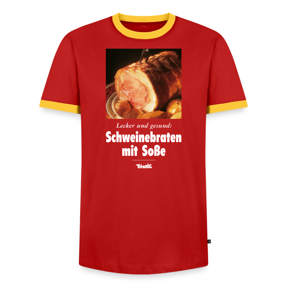 Männer Kontrast-T-Shirt - Schweinebraten mit Soße - Rot/Gelb 