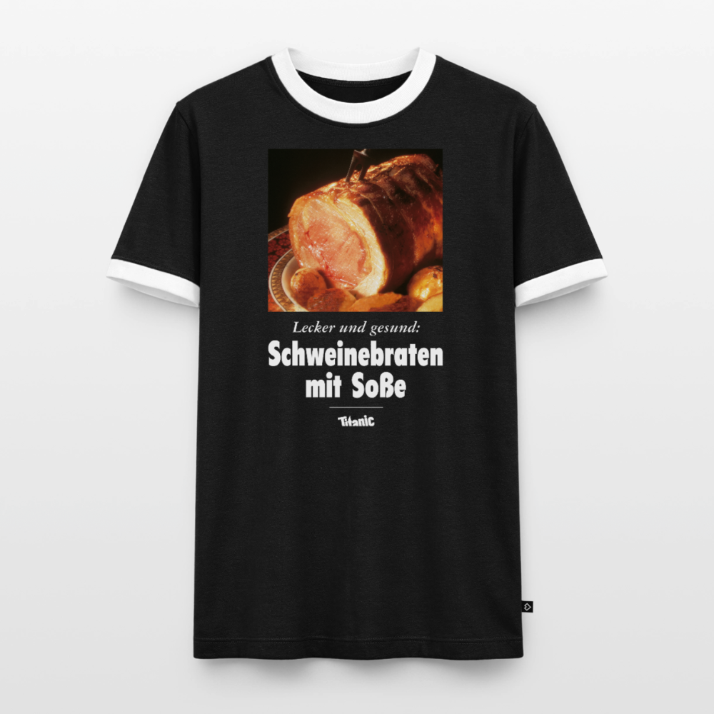Männer Kontrast-T-Shirt - Schweinebraten mit Soße - Schwarz/Weiß