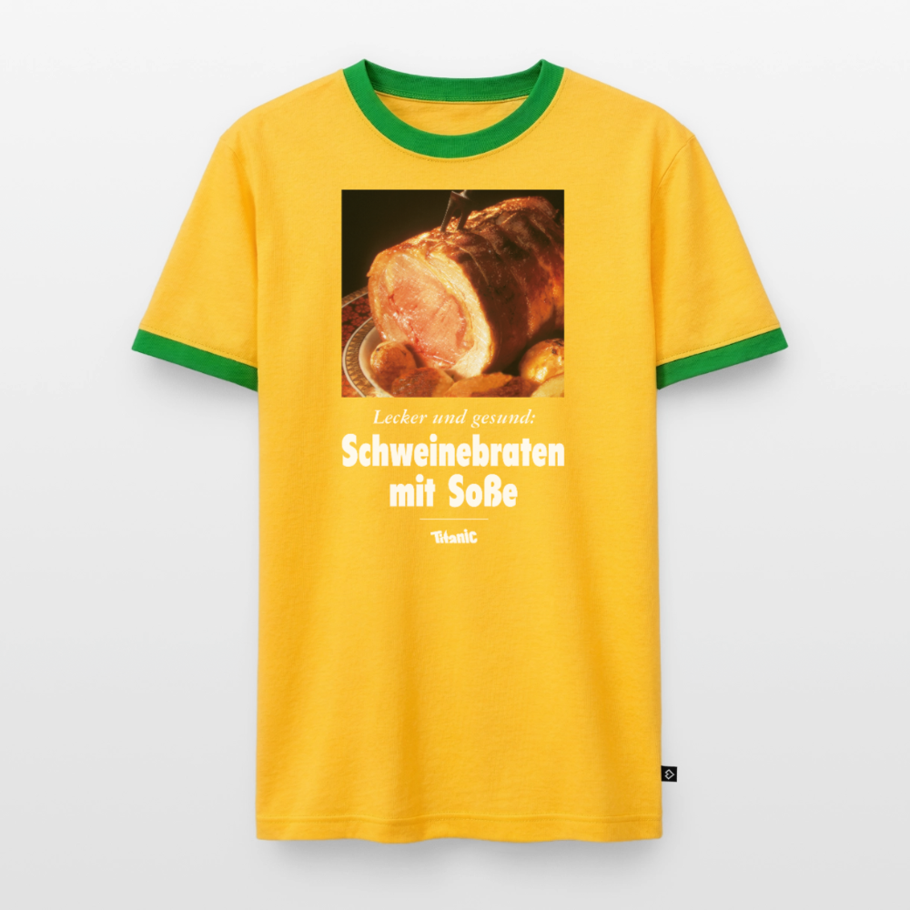 Männer Kontrast-T-Shirt - Schweinebraten mit Soße - Gelb/Grün 
