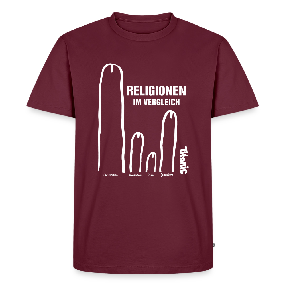 Männer T-Shirt "Religionen im Vergleich" - Burgunderrot