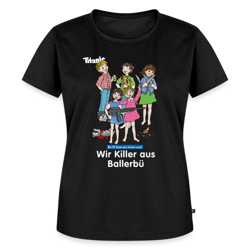 Frauen T-Shirt - Wir Killer aus Ballerbü (weiße Schrift) - Schwarz