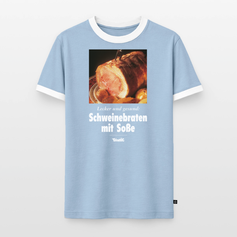 Männer Kontrast-T-Shirt - Schweinebraten mit Soße - Hellblau/Weiß 