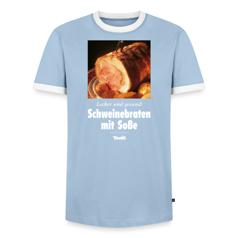 Männer Kontrast-T-Shirt - Schweinebraten mit Soße - Hellblau/Weiß 