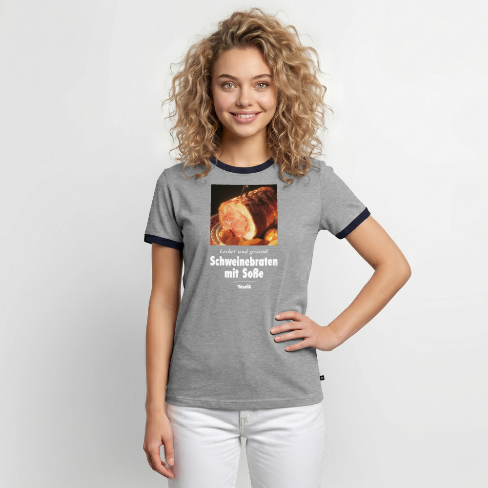 Männer Kontrast-T-Shirt - Schweinebraten mit Soße - Grau/Navy 