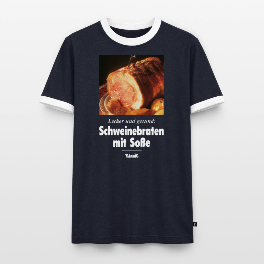 Männer Kontrast-T-Shirt - Schweinebraten mit Soße - Navy/Weiß 