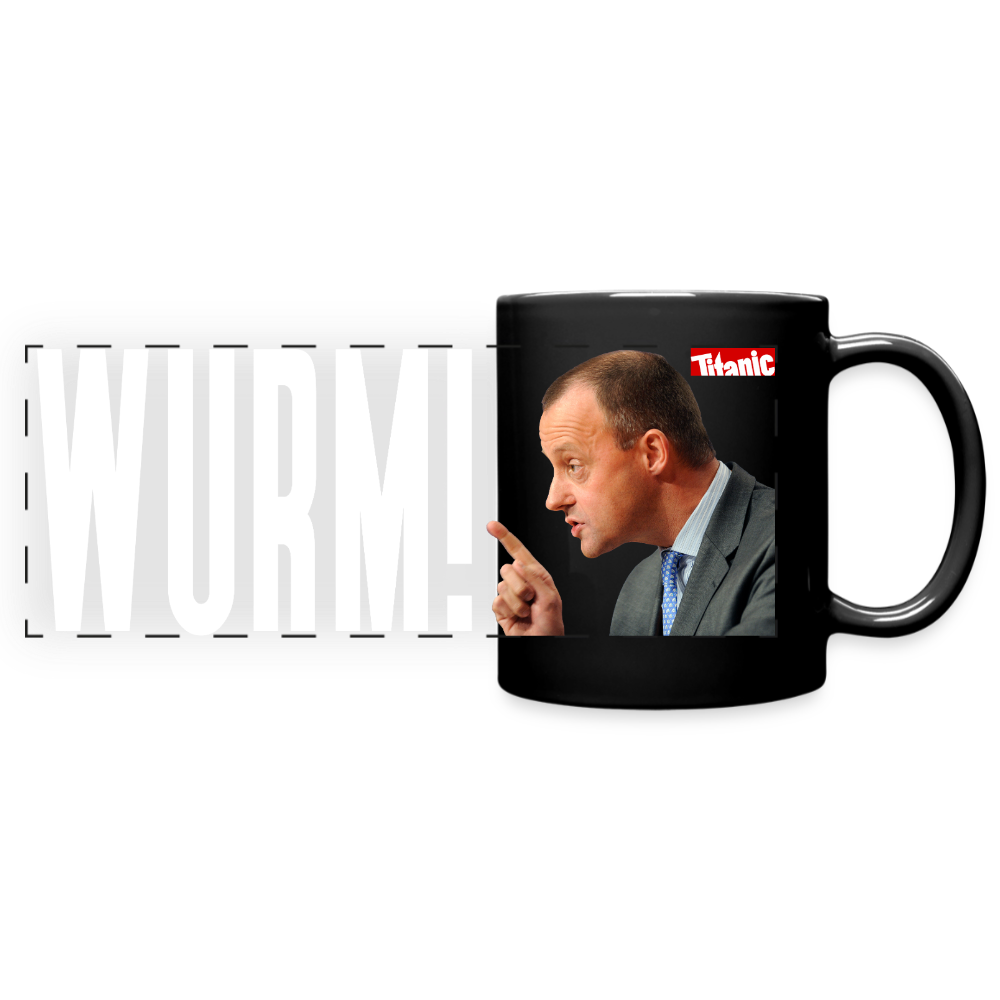 Friedrich-Merz-Disziplinierungs-Tasse "Wurm!" - Schwarz
