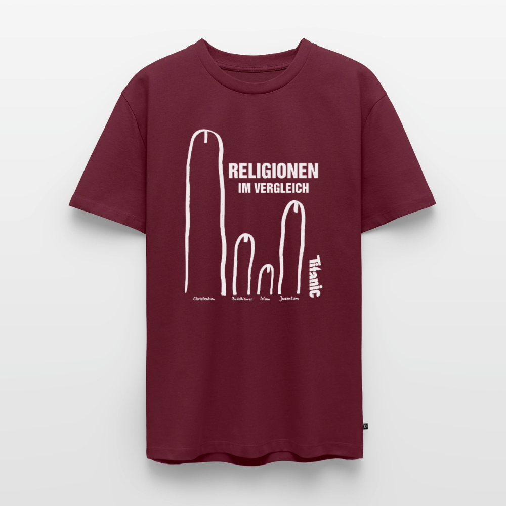 Männer T-Shirt "Religionen im Vergleich" - Burgunderrot