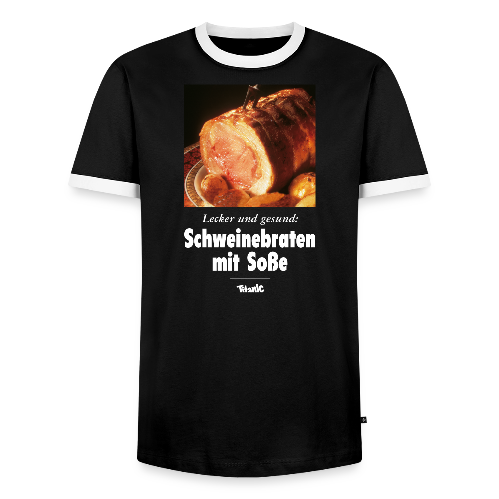 Männer Kontrast-T-Shirt - Schweinebraten mit Soße - Schwarz/Weiß