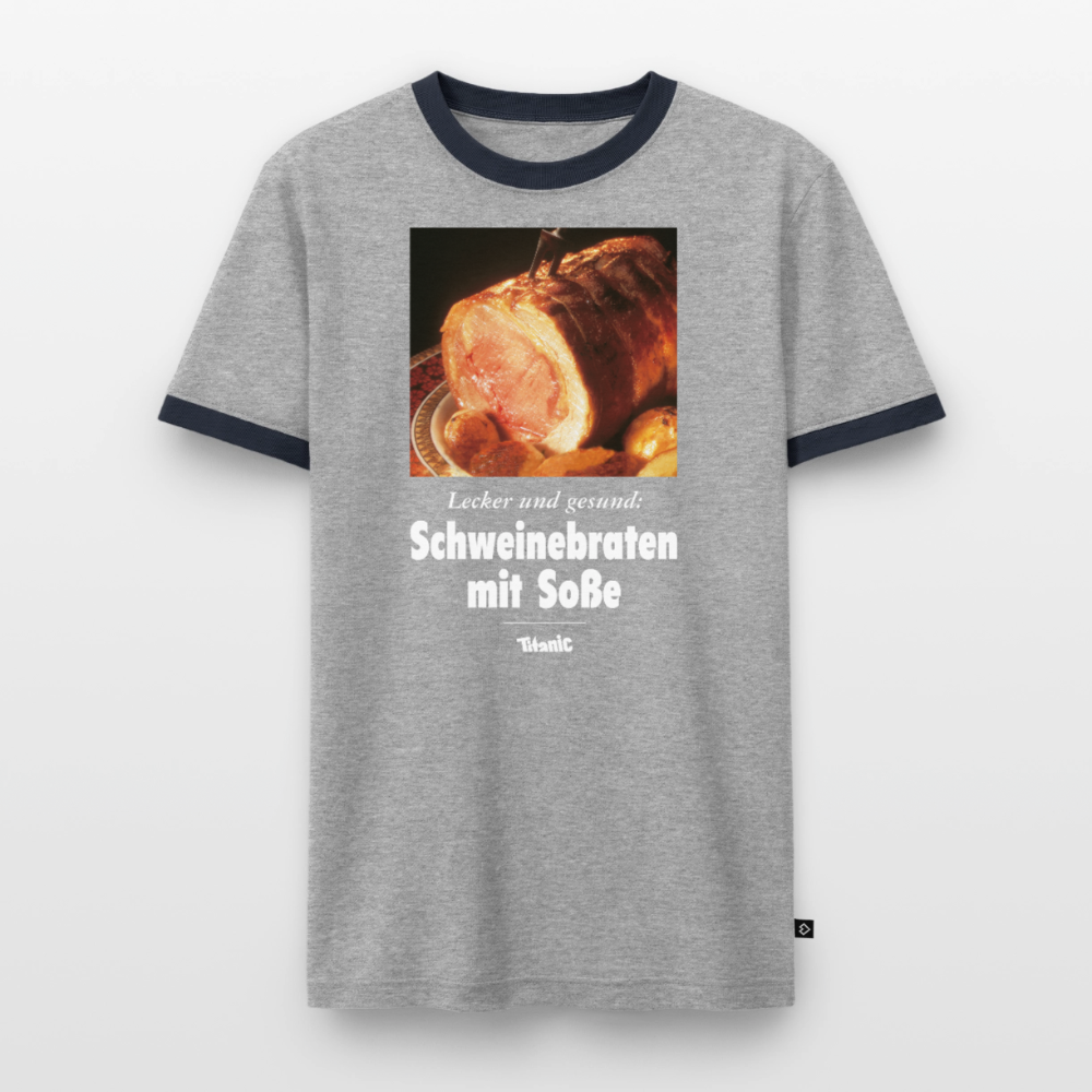 Männer Kontrast-T-Shirt - Schweinebraten mit Soße - Grau/Navy 