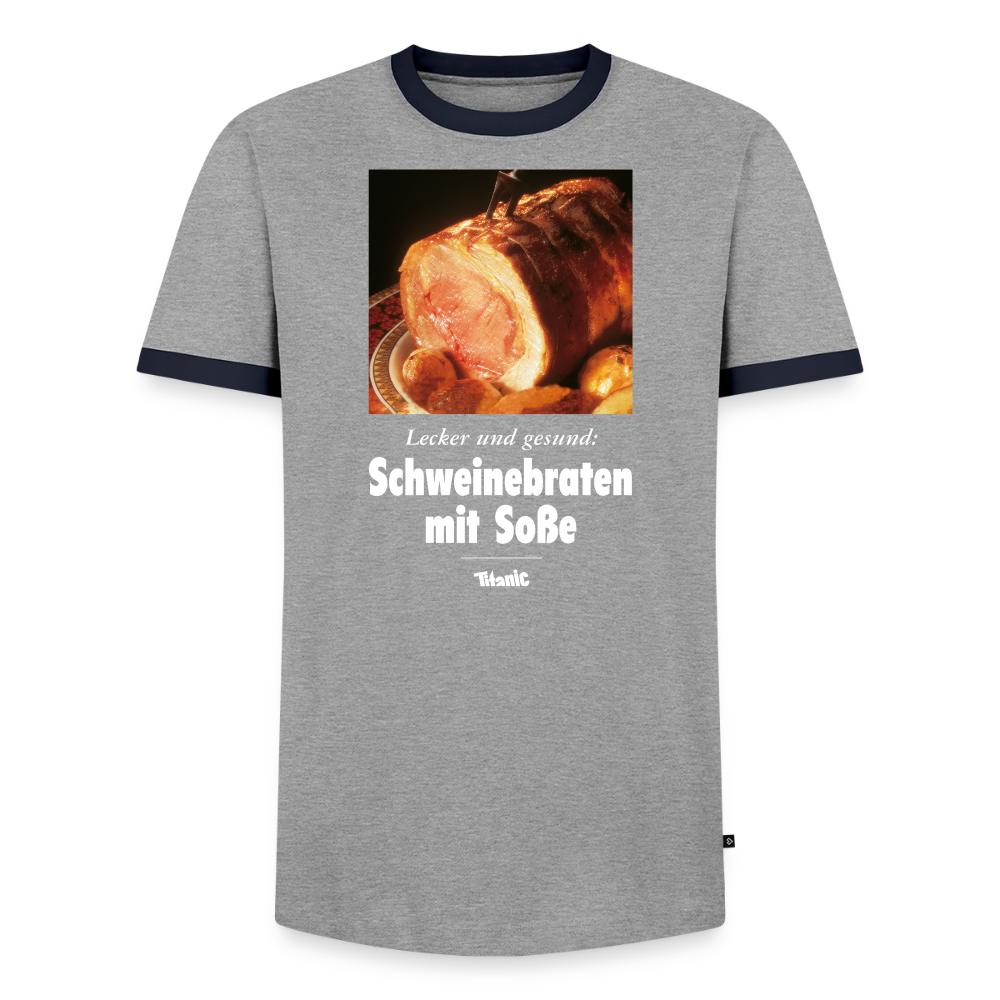Männer Kontrast-T-Shirt - Schweinebraten mit Soße - Grau/Navy 