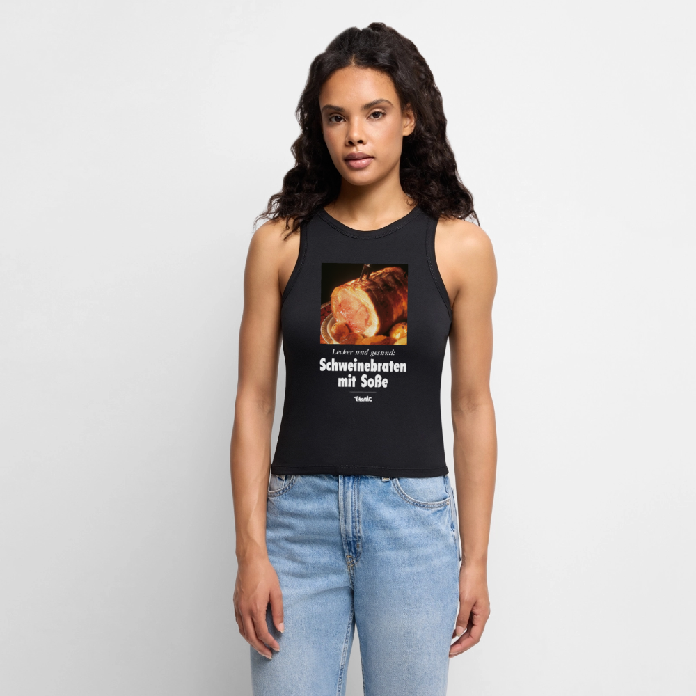 Cropped Frauen Organic Tank Top "Schweinebraten mit Soße" - Schwarz