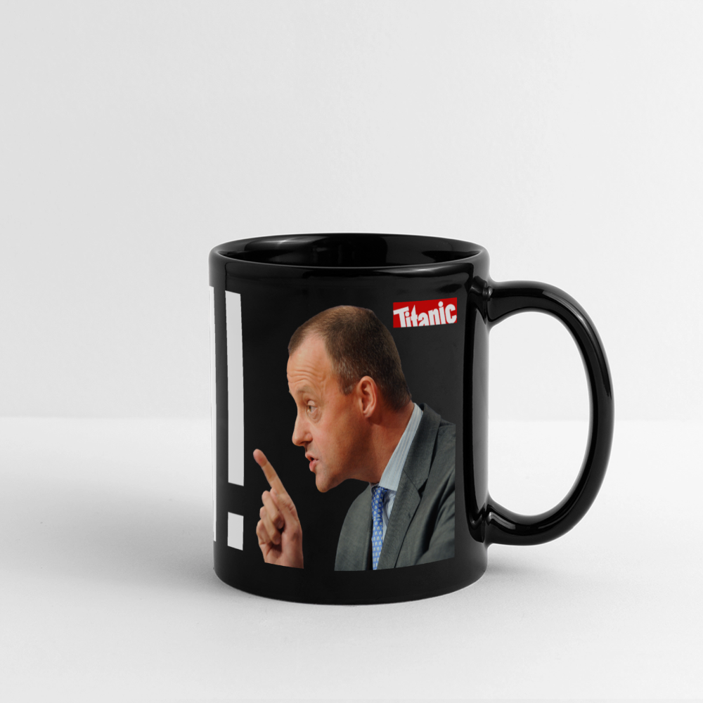 Friedrich-Merz-Disziplinierungs-Tasse "Wurm!" - Schwarz